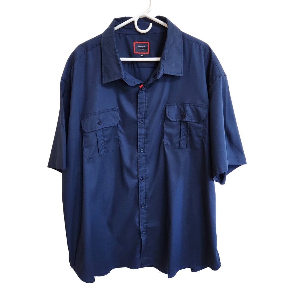 NWT Six Lincoln New York Short Sleeved Navy Blue Button Up Shirt Size 4X
